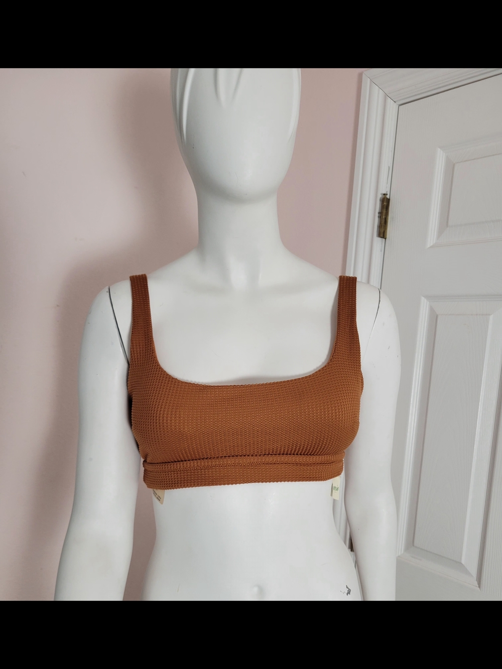 aerie Ribbed Square-Neck Cropped Tank Top in Rust Brown